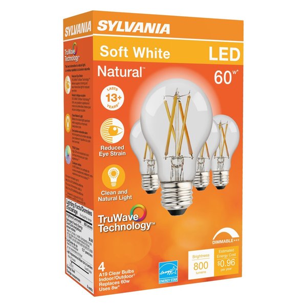 Sylvania Natural A19 E26 (Medium) LED Bulb Soft White 60 W , 4PK 40687